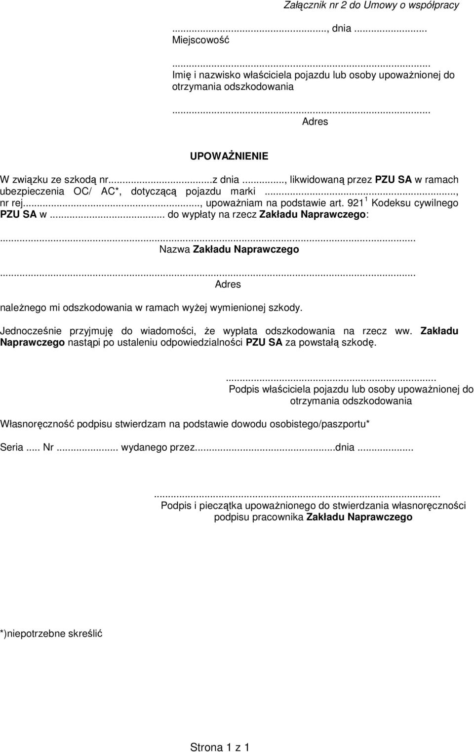 Druk zgłoszenia szkody w pojeździe - PDF Darmowe pobieranie