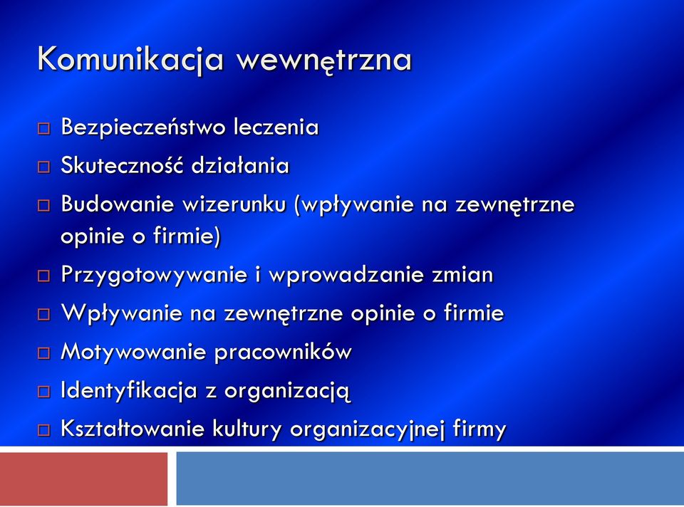 Przygotowywanie i wprowadzanie zmian Wpływanie na zewnętrzne opinie o