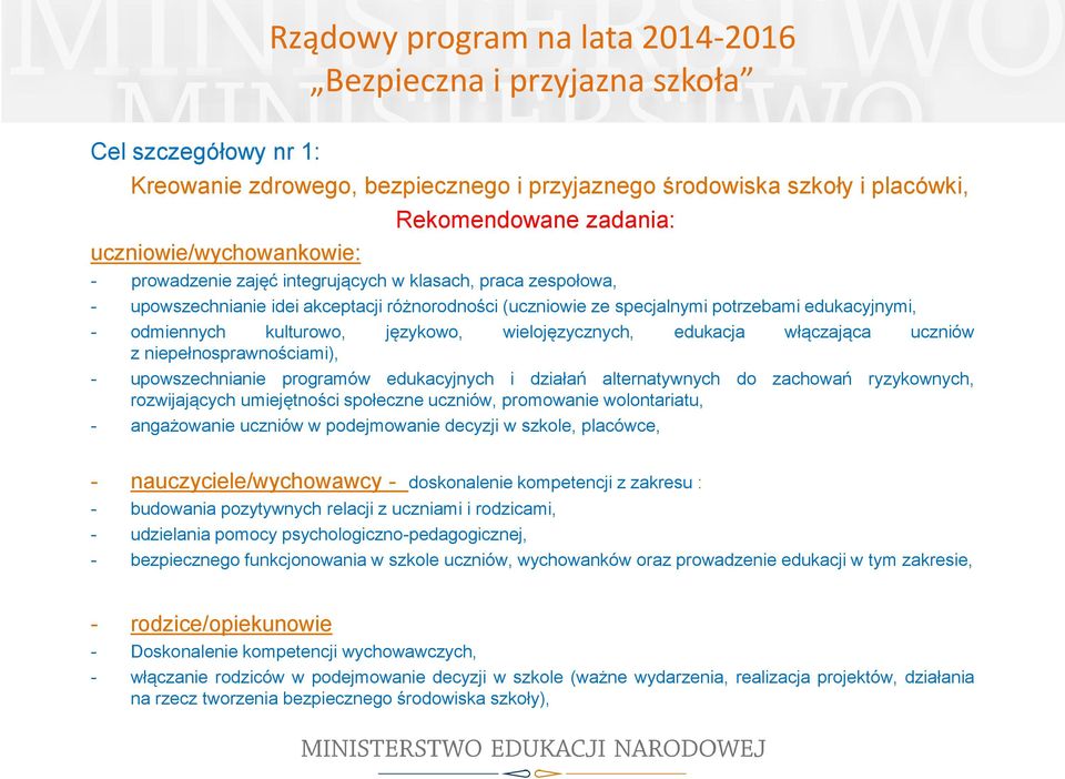 edukacja włączająca uczniów z niepełnosprawnościami), - upowszechnianie programów edukacyjnych i działań alternatywnych do zachowań ryzykownych, rozwijających umiejętności społeczne uczniów,