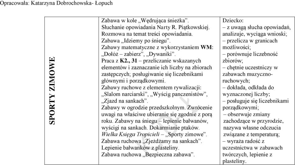 , 31 przeliczanie wskazanych elementów i zaznaczanie ich liczby na zbiorach zastępczych; posługiwanie się liczebnikami głównymi i porządkowymi.