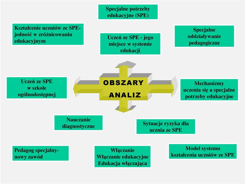 ANALIZ Mechanizmy uczenia się a specjalne potrzeby edukacyjne Nauczanie diagnostyczne Sytuacje ryzyka dla ucznia ze