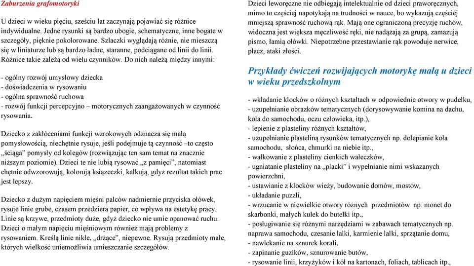 Do nich należą między innymi: - ogólny rozwój umysłowy dziecka - doświadczenia w rysowaniu - ogólna sprawność ruchowa - rozwój funkcji percepcyjno motorycznych zaangażowanych w czynność rysowania.