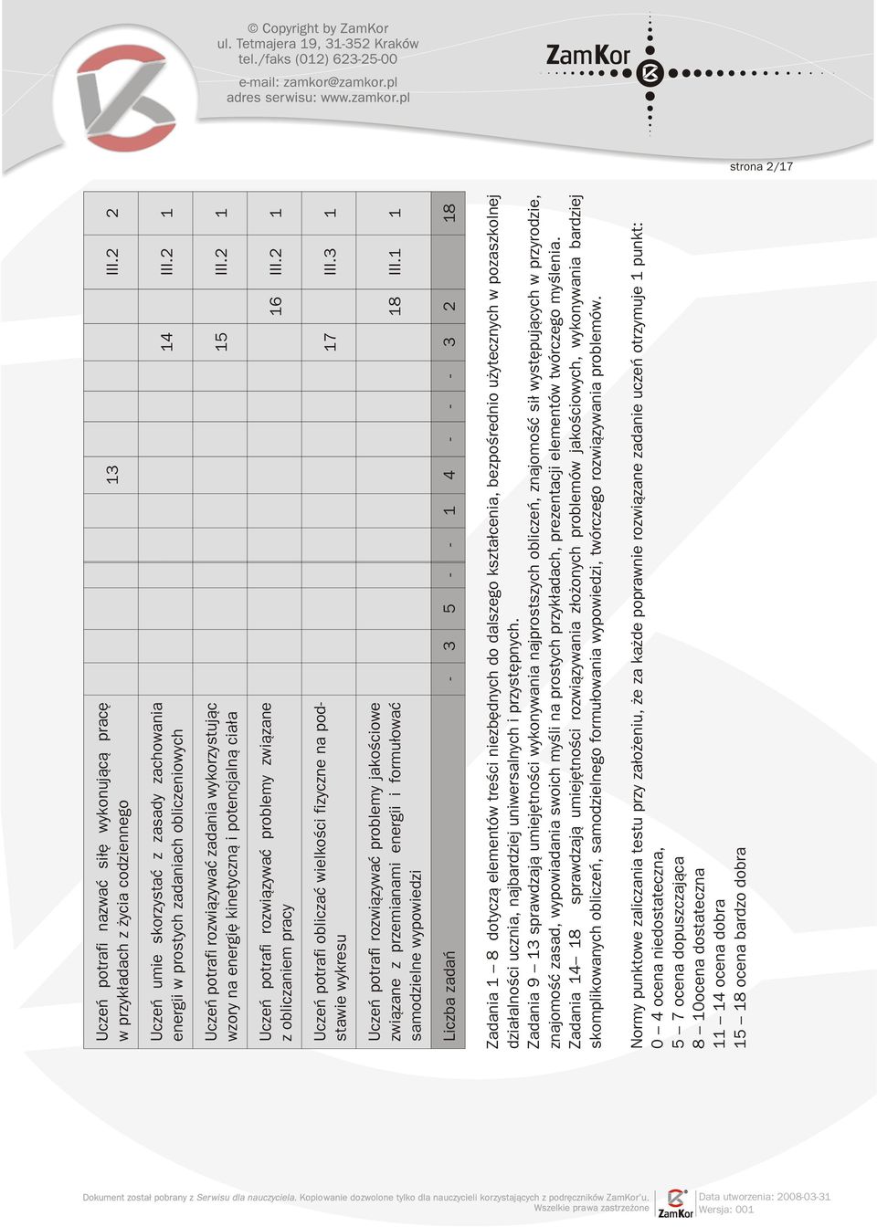 2 1 potrafi rozwi¹zywaæ z obliczaniem pracy problemy zwi¹zane 1 6 I II. 2 1 U czeñ potrafi obliczaæ wielkoœci fizyczne na pod - stawie wykresu 1 7 I II.