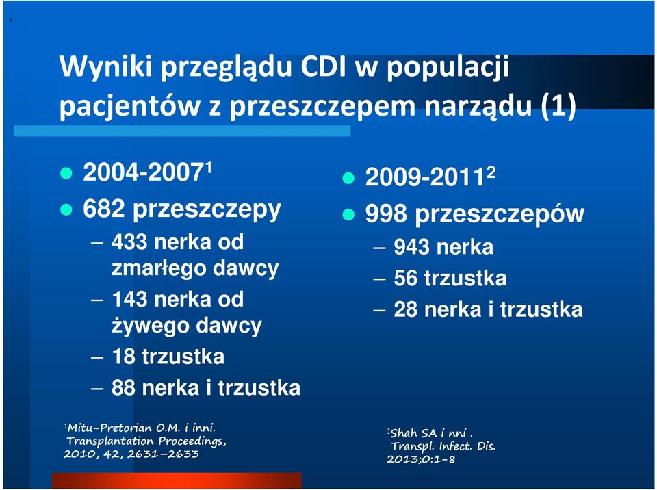 trzustka 2009-2011 2 998 przeszczepów 943 nerka 56 trzustka 28 nerka i trzustka 1 Mitu-Pretorian