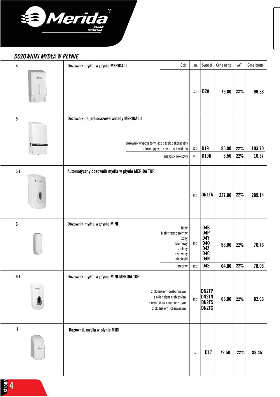 1 Automatyczny dozownik mydła w płynie MERIDA TOP DN1TA 237.00 289.