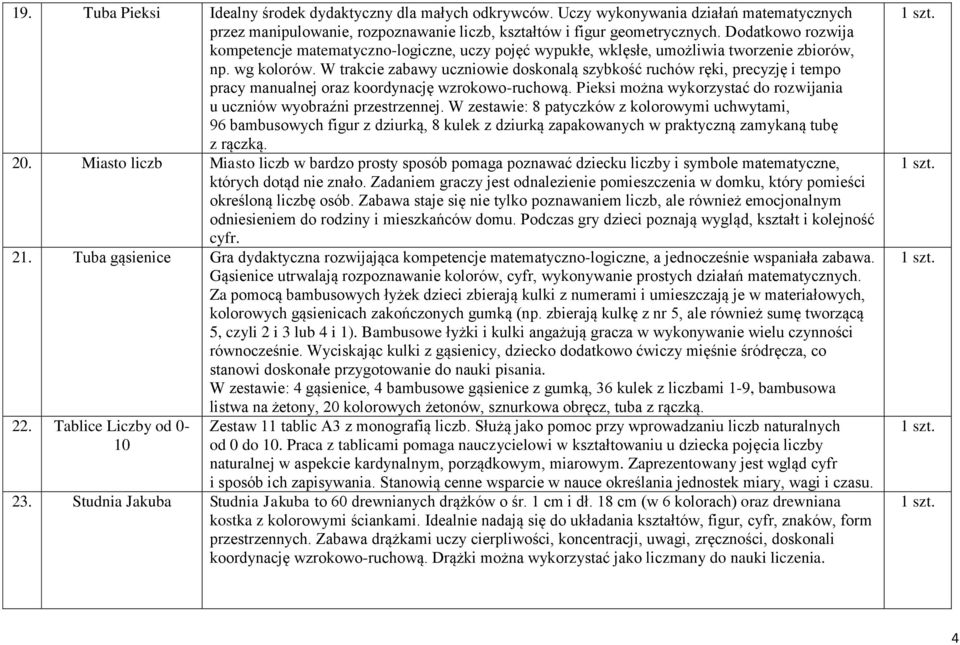 W trakcie zabawy uczniowie doskonalą szybkość ruchów ręki, precyzję i tempo pracy manualnej oraz koordynację wzrokowo-ruchową. Pieksi można wykorzystać do rozwijania u uczniów wyobraźni przestrzennej.