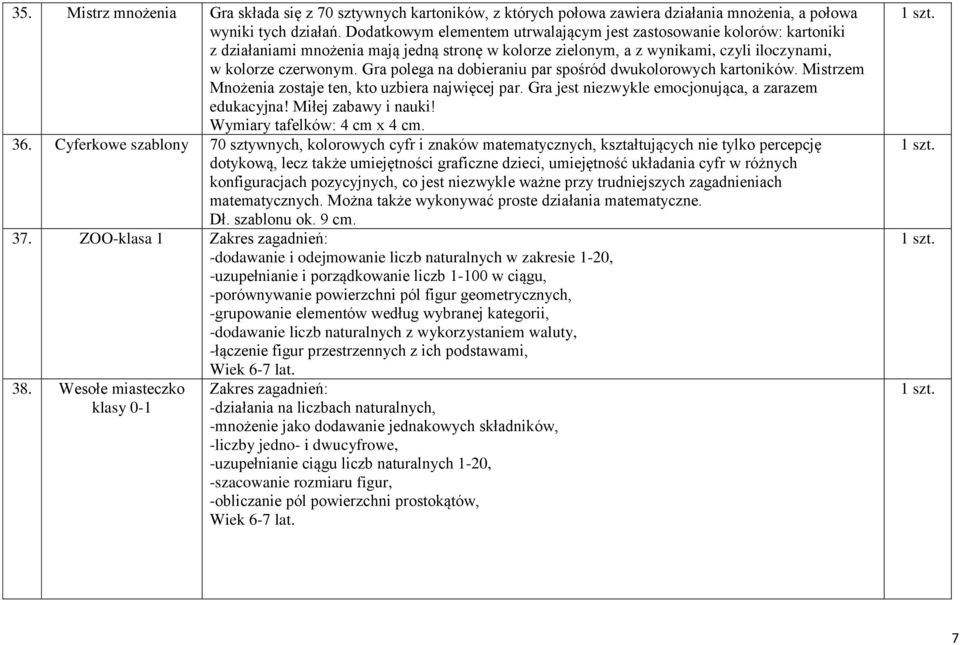 Gra polega na dobieraniu par spośród dwukolorowych kartoników. Mistrzem Mnożenia zostaje ten, kto uzbiera najwięcej par. Gra jest niezwykle emocjonująca, a zarazem edukacyjna! Miłej zabawy i nauki!