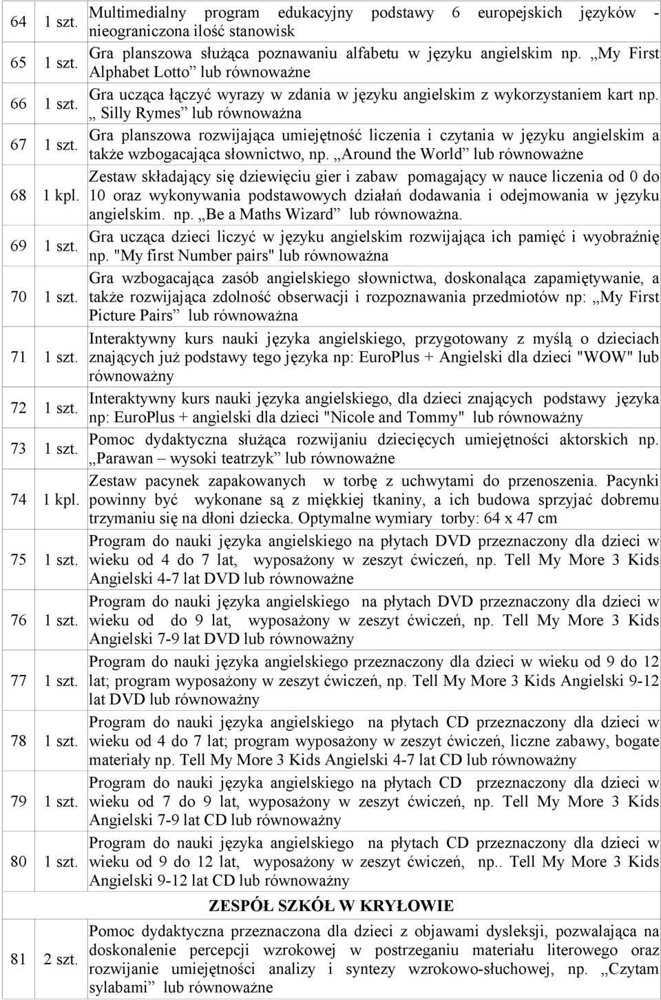 Gra planszowa rozwijająca umiejętność liczenia i czytania w języku angielskim a także wzbogacająca słownictwo, np.