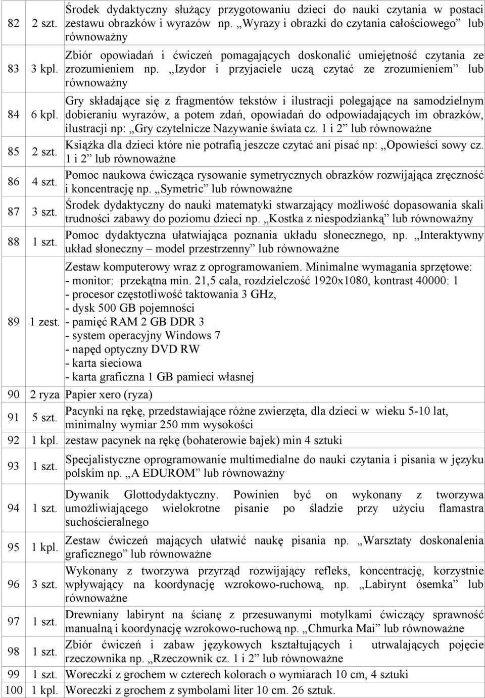 Środek dydaktyczny służący przygotowaniu dzieci do nauki czytania w postaci zestawu obrazków i wyrazów np.
