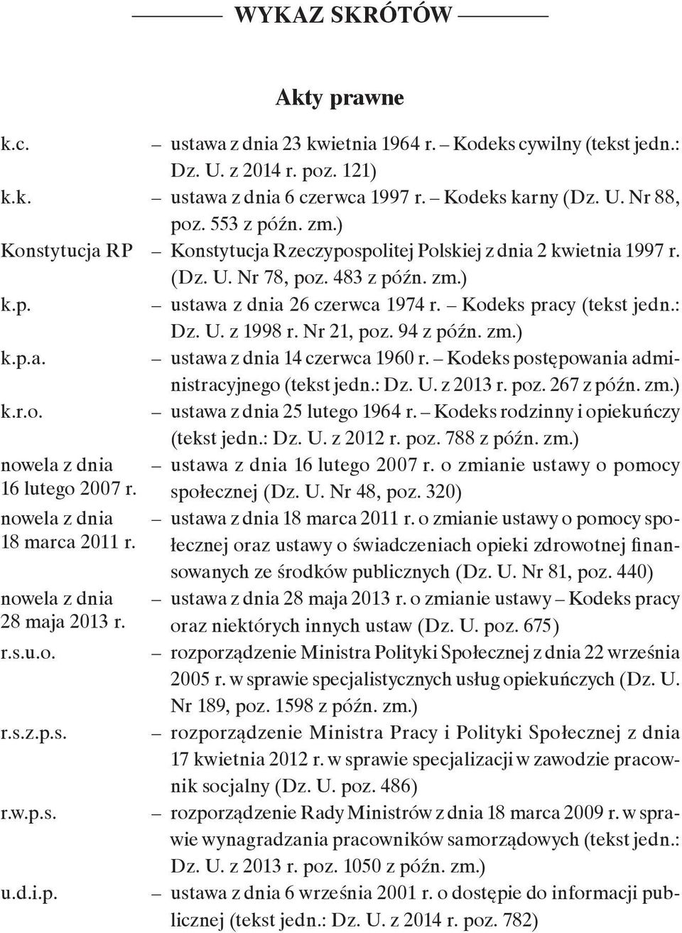 : Dz. U. z 1998 r. Nr 21, poz. 94 z późn. zm.) k.p.a. ustawa z dnia 14 czerwca 1960 r. Kodeks postępowania administracyjnego (tekst jedn.: Dz. U. z 2013 r. poz. 267 z późn. zm.) k.r.o. ustawa z dnia 25 lutego 1964 r.