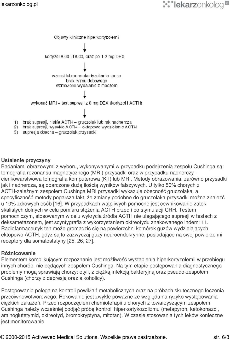 U tylko 50% chorych z ACTH-zależnym zespołem Cushinga MRI przysadki wykazuje obecność gruczolaka, a specyficzność metody pogarsza fakt, że zmiany podobne do gruczolaka przysadki można znaleźć u 10%