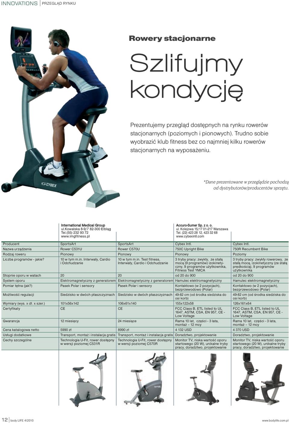 International Medical Group ul.kowalska 89/7 82300 Elbląg Tel.(55) 232 93 72 www.imgfitness.pl AccuroSumer Sp. z o. o. ul. Kolejowa 15/17 01217 Warszawa Tel. (22) 423 28 12, 423 32 68 www.cybexintl.