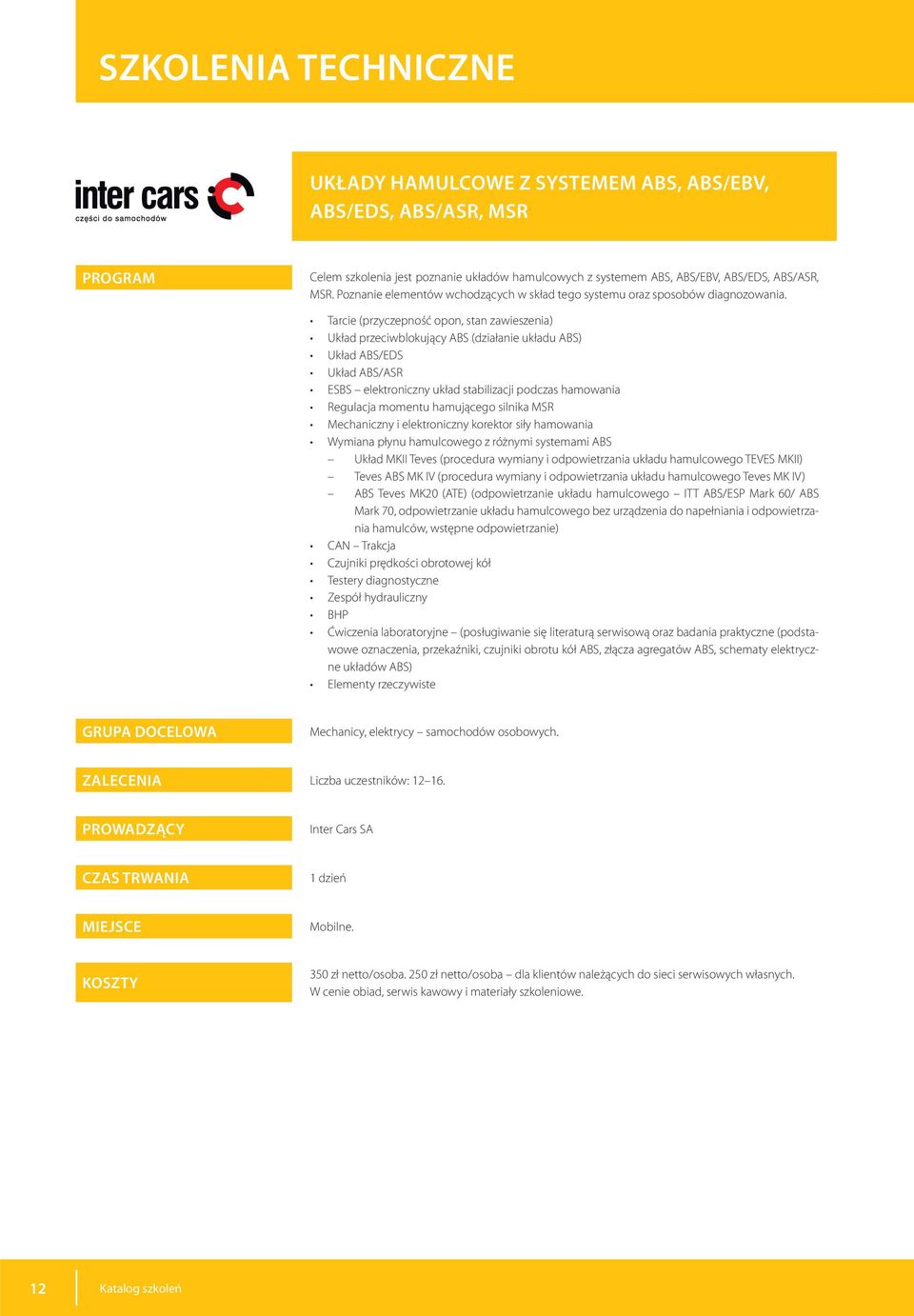 Tarcie (przyczepność opon, stan zawieszenia) Układ przeciwblokujący ABS (działanie układu ABS) Układ ABS/EDS Układ ABS/ASR ESBS elektroniczny układ stabilizacji podczas hamowania Regulacja momentu