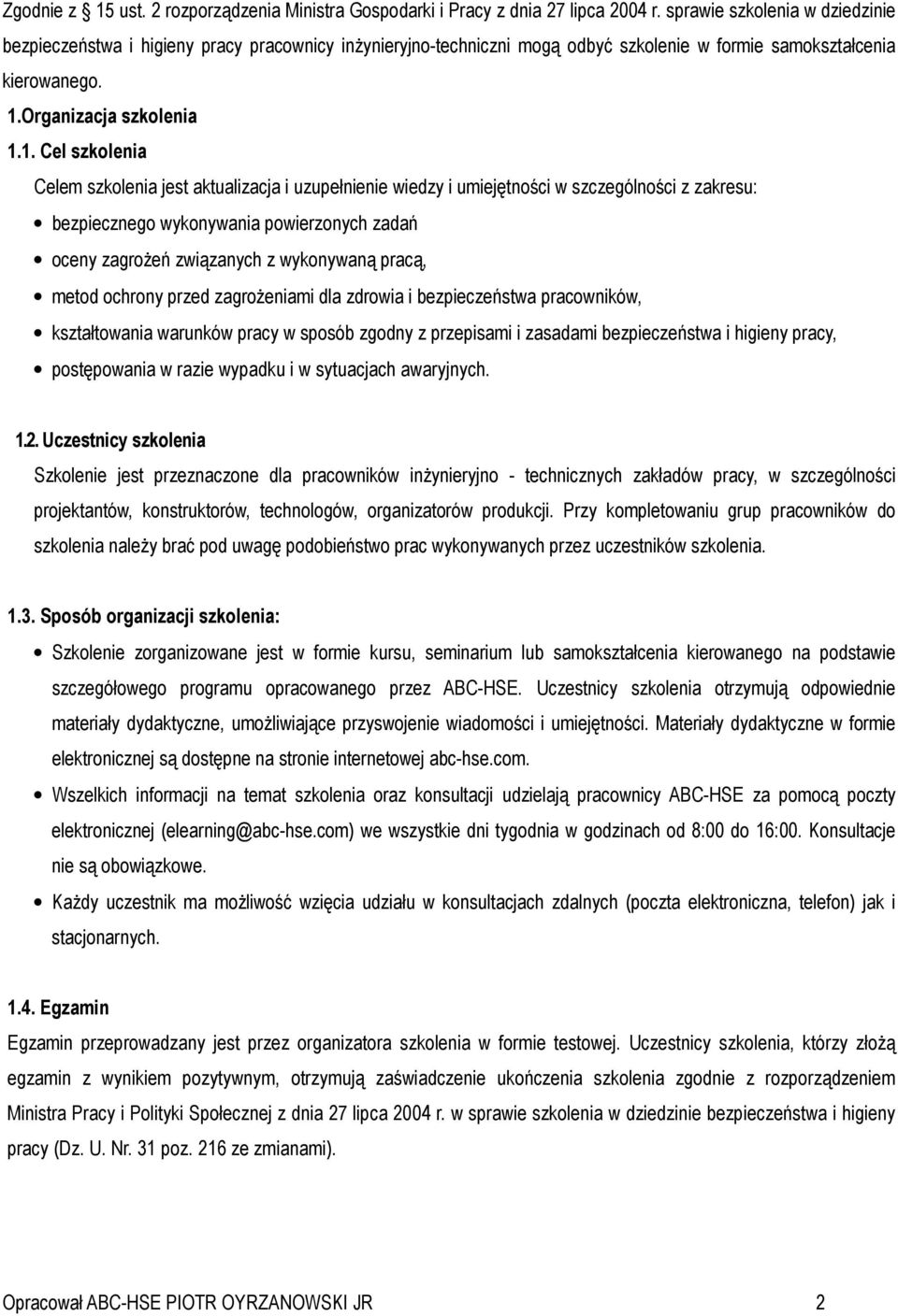 Organizacja szkolenia 1.