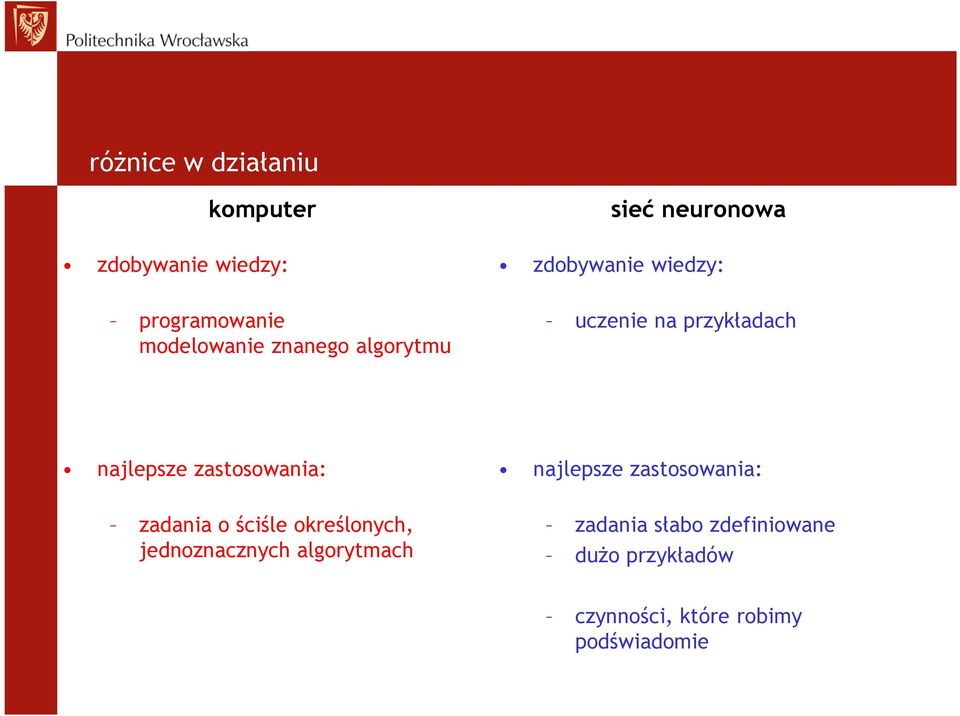 zastosowania: najlepsze zastosowania: zadania o ściśle określonych, jednoznacznych