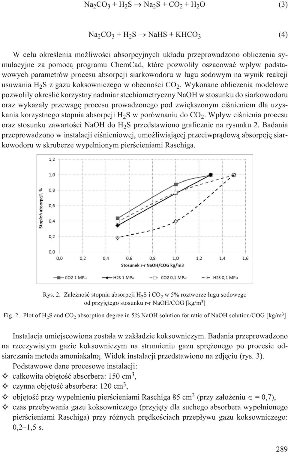Wykonane obliczenia modelowe pozwoli³y okreœliæ korzystny nadmiar stechiometryczny NaOH w stosunku do siarkowodoru oraz wykaza³y przewagê procesu prowadzonego pod zwiêkszonym ciœnieniem dla uzyskania