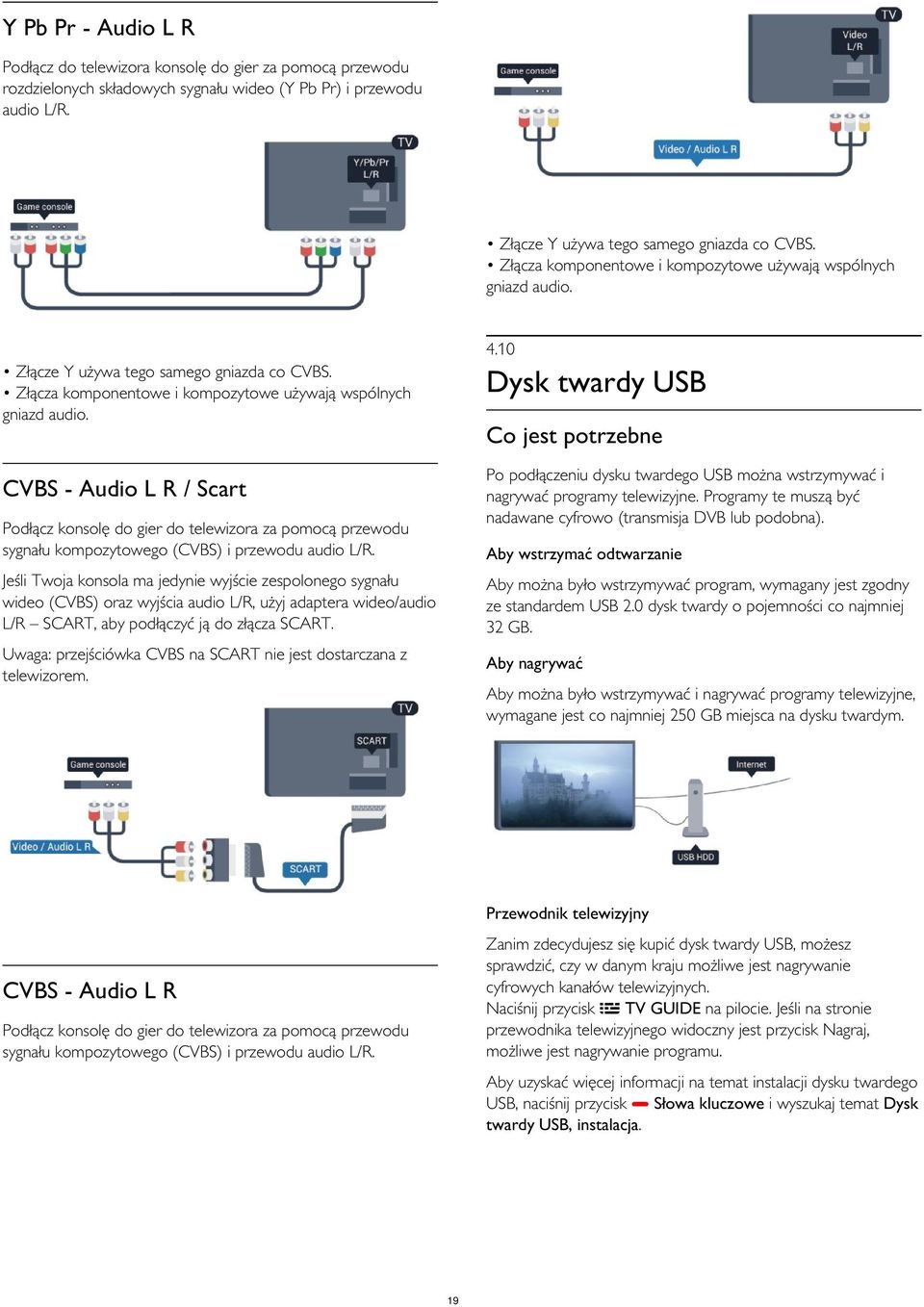Dysk twardy USB Co jest potrzebne Po podłączeniu dysku twardego USB można wstrzymywać i nagrywać programy telewizyjne. Programy te muszą być nadawane cyfrowo (transmisja DVB lub podobna).