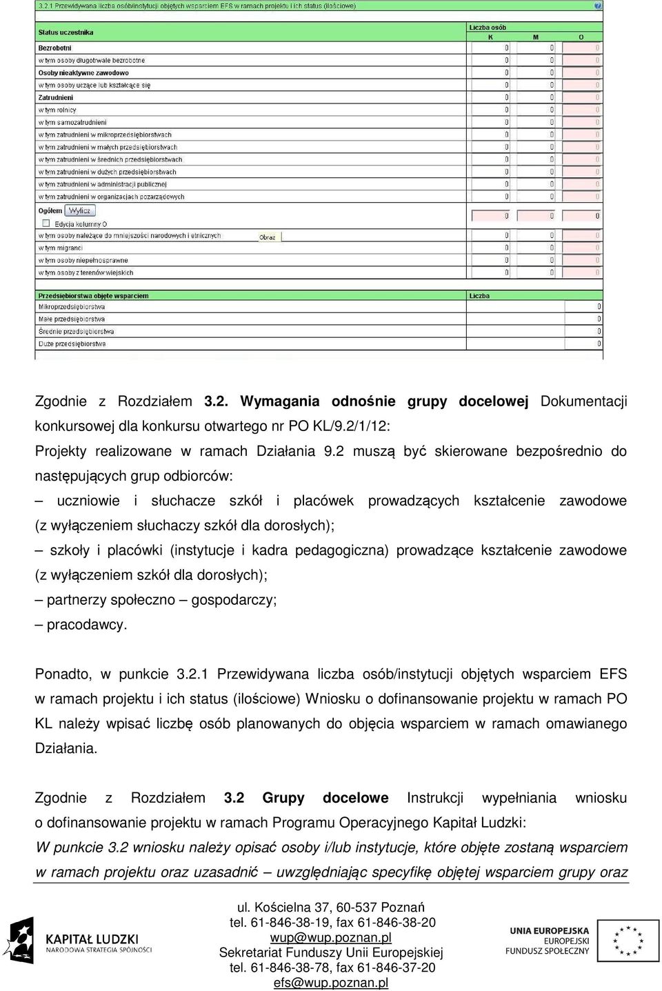 placówki (instytucje i kadra pedagogiczna) prowadzące kształcenie zawodowe (z wyłączeniem szkół dla dorosłych); partnerzy społeczno gospodarczy; pracodawcy. Ponadto, w punkcie 3.2.