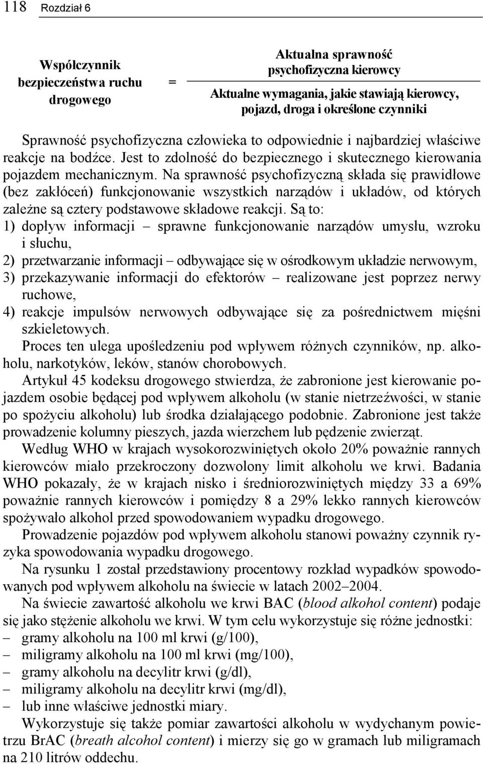Na sprawność psychofizyczną składa się prawidłowe (bez zakłóceń) funkcjonowanie wszystkich narządów i układów, od których zależne są cztery podstawowe składowe reakcji.