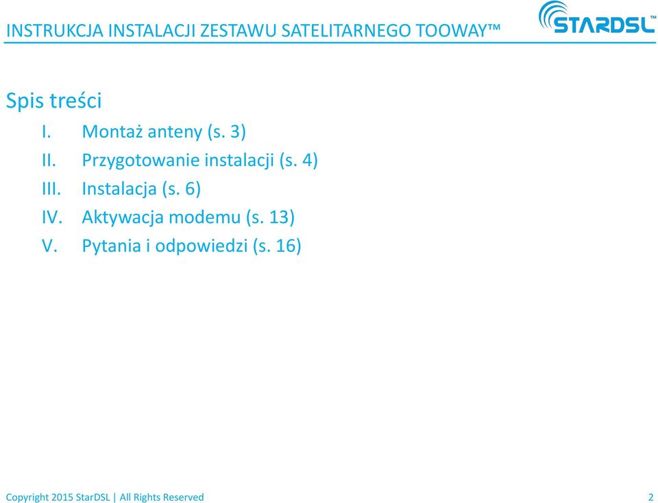 4) III. Instalacja (s. 6) IV. Aktywacja modemu (s. 13) V.