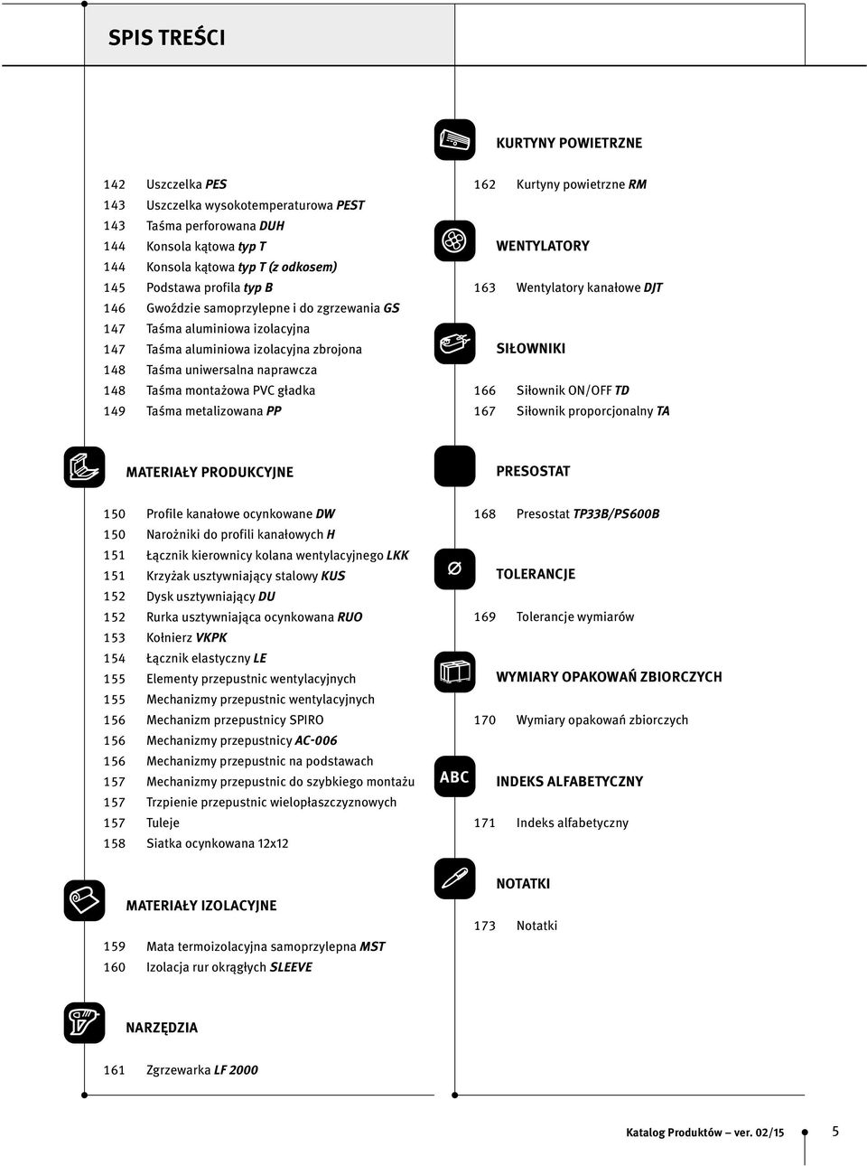 metalizowana PP 162 Kurtyny powietrzne RM WENTYLATORY 163 Wentylatory kanałowe DJT SIŁOWNIKI 166 Siłownik ON/OFF TD 167 Siłownik proporcjonalny TA MATERIAŁY PRODUKCYJNE PRESOSTAT 150 150 151 151 152