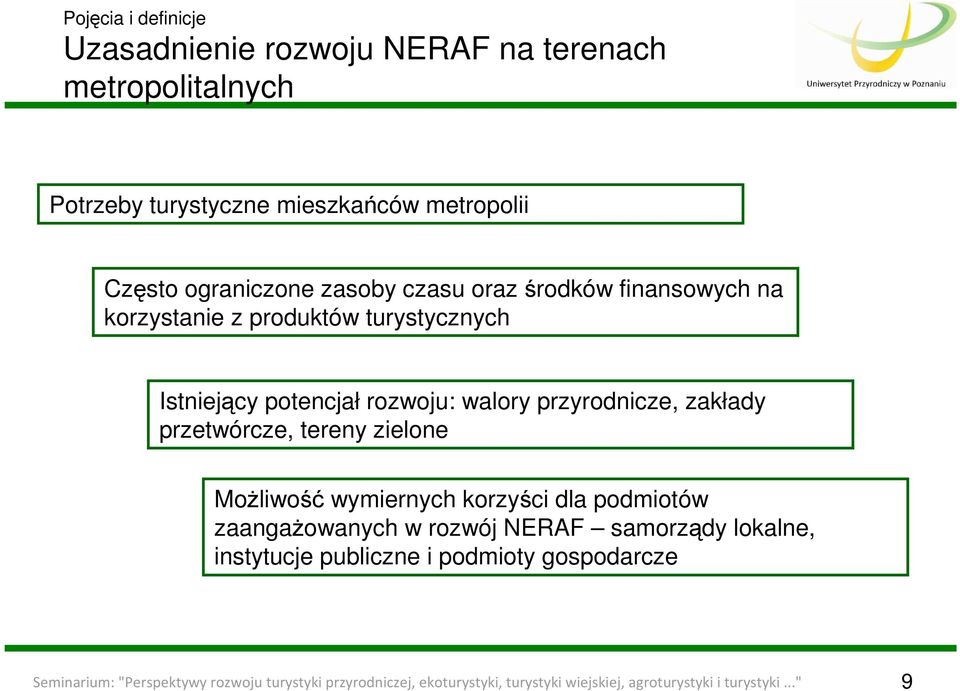 przetwórcze, tereny zielone MoŜliwość wymiernych korzyści dla podmiotów zaangaŝowanych w rozwój NERAF samorządy lokalne, instytucje publiczne