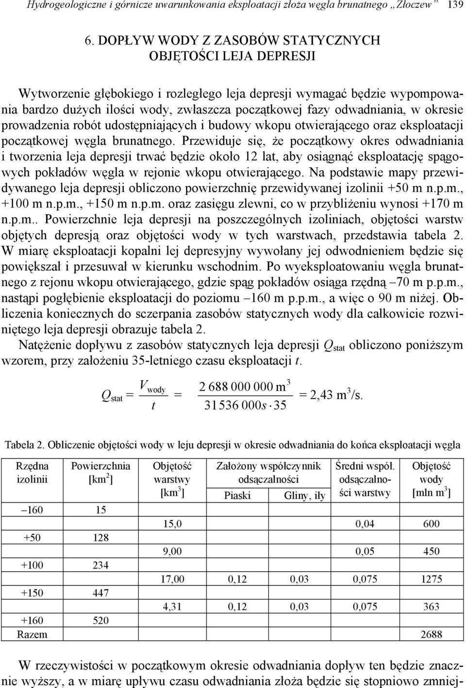 odwadniania, w okresie prowadzenia robót udostępniających i budowy wkopu otwierającego oraz eksploatacji początkowej węgla brunatnego.