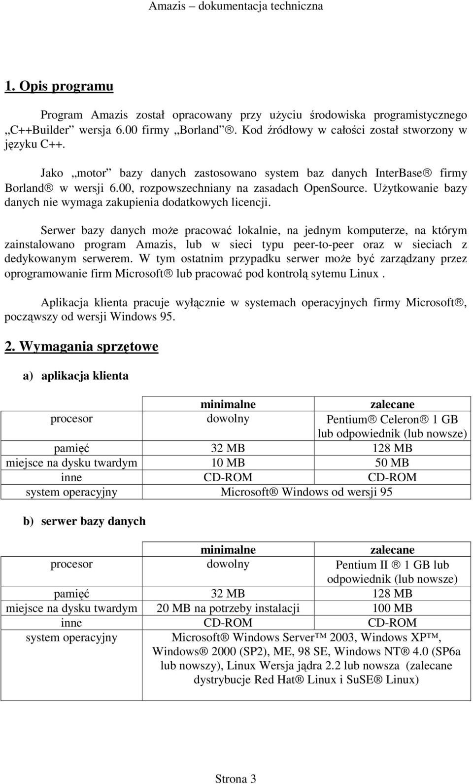 Serwer bazy danych moe pracowa lokalnie, na jednym komputerze, na którym zainstalowano program Amazis, lub w sieci typu peer-to-peer oraz w sieciach z dedykowanym serwerem.