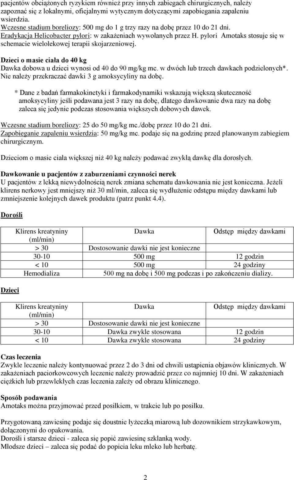 pylori Amotaks stosuje się w schemacie wielolekowej terapii skojarzeniowej. Dzieci o masie ciała do 40 kg Dawka dobowa u dzieci wynosi od 40 do 90 mg/kg mc. w dwóch lub trzech dawkach podzielonych*.