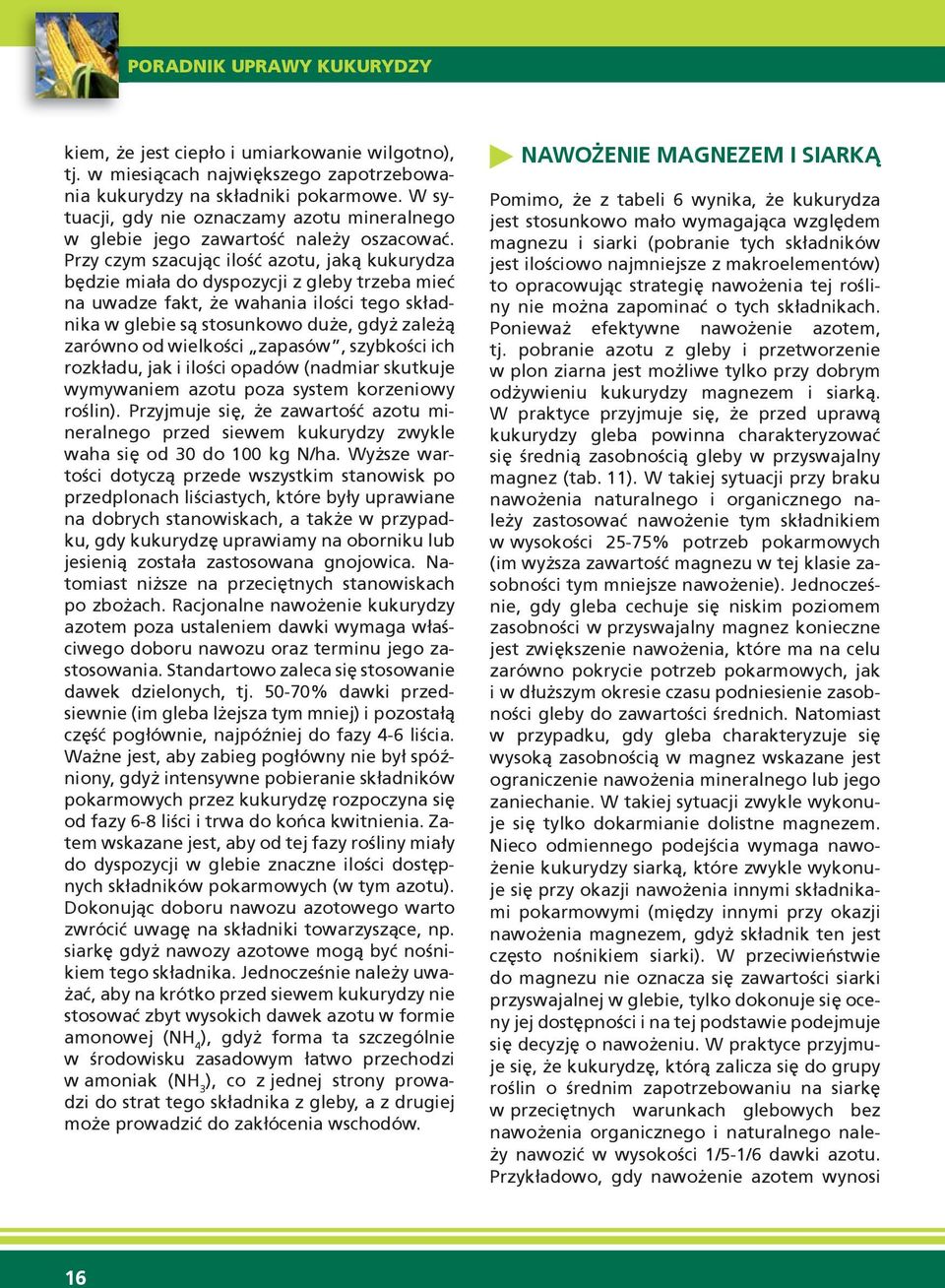 Przy czym szacując ilość azotu, jaką kukurydza będzie miała do dyspozycji z gleby trzeba mieć na uwadze fakt, że wahania ilości tego składnika w glebie są stosunkowo duże, gdyż zależą zarówno od