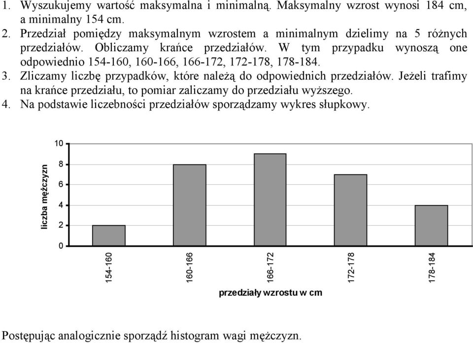 W tym przypadku wynoszą one odpowiednio 5-0, 0-, -7, 7-78, 78-8.. Zliczamy liczbę przypadków, które należą do odpowiednich przedziałów.