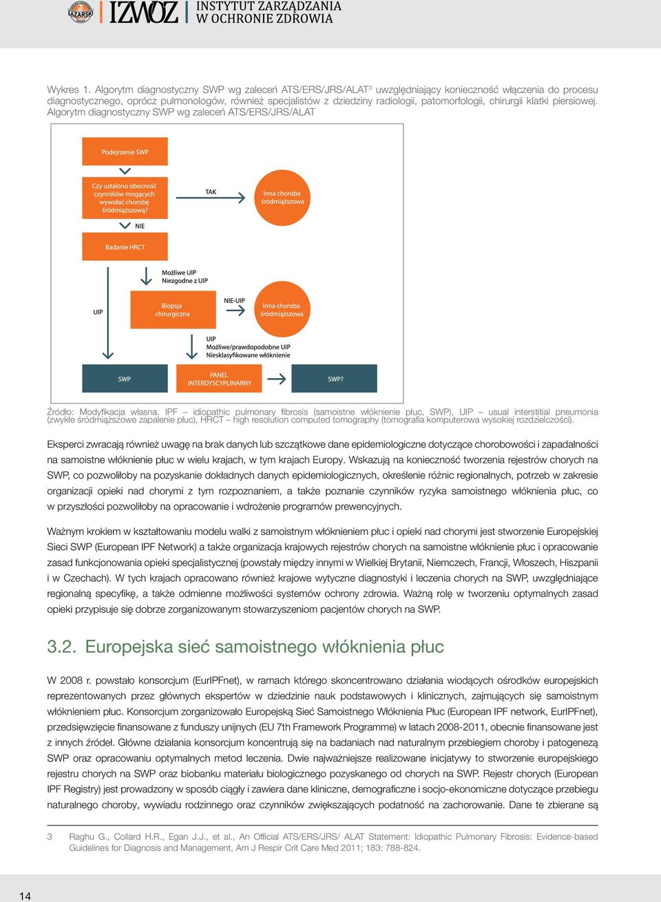patomorfologii, chirurgii klatki piersiowej. Algorytm diagnostyczny SWP wg zaleceń ATS/ERS/JRS/ALAT Źródło: Modyfikacja własna.