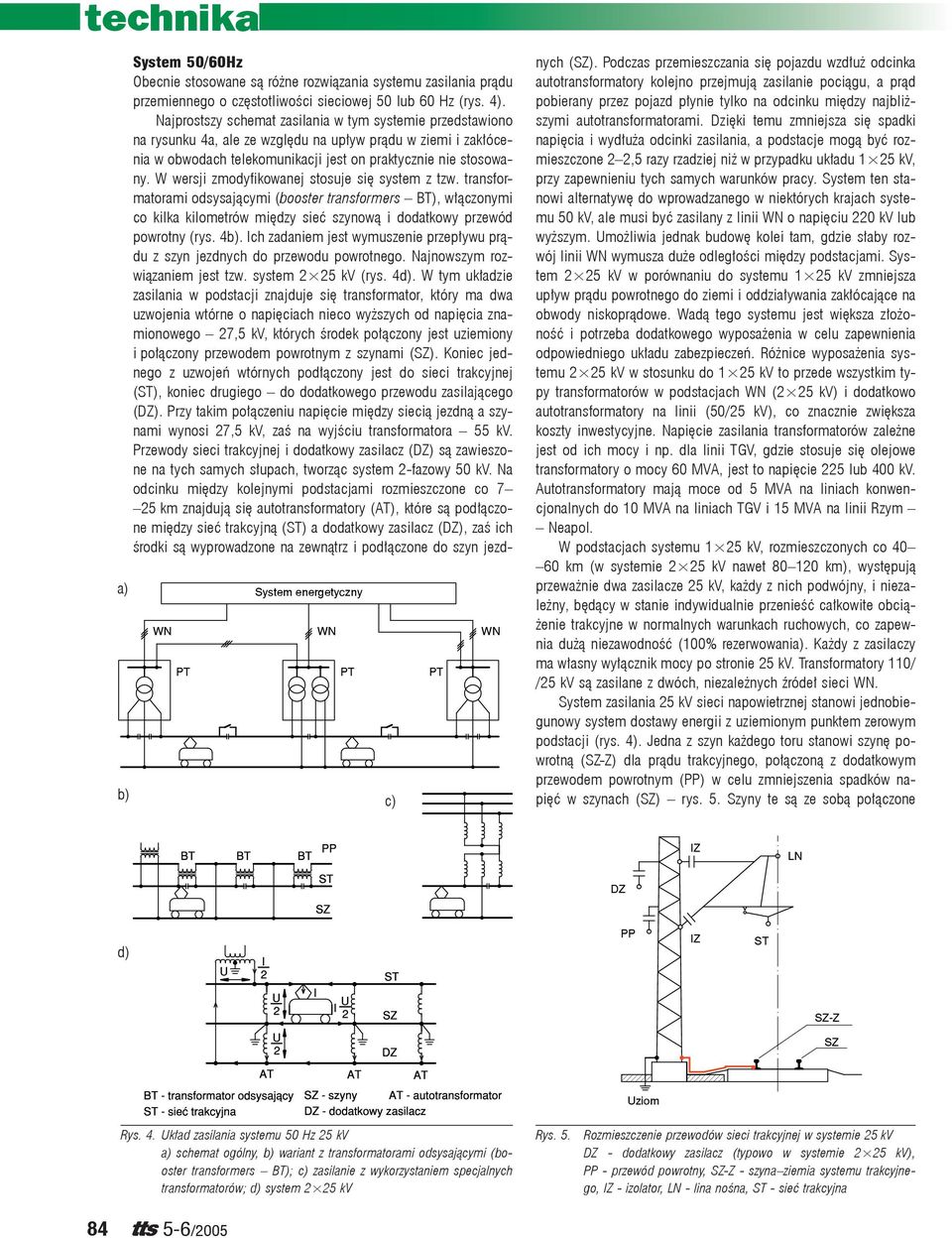 W wersji zmodyfikowanej stosuje się system z tzw. transformatorami odsysającymi (booster transformers BT), włączonymi co kilka kilometrów między sieć szynową i dodatkowy przewód powrotny (rys. 4b).