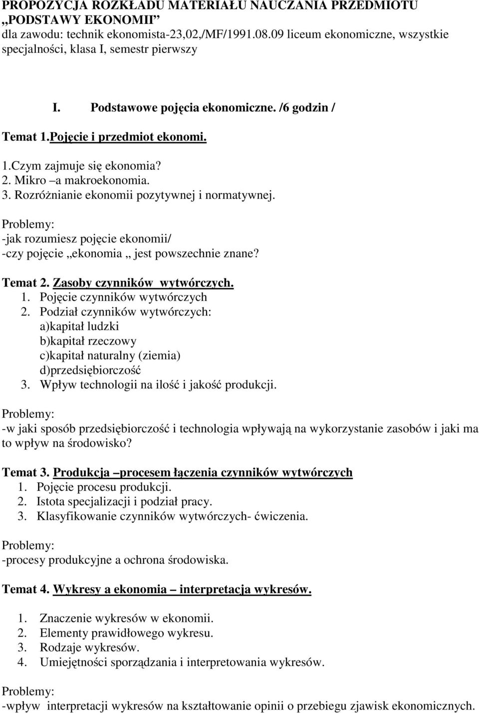 -jak rozumiesz pojęcie ekonomii/ -czy pojęcie ekonomia jest powszechnie znane? Temat 2. Zasoby czynników wytwórczych. 1. Pojęcie czynników wytwórczych 2.