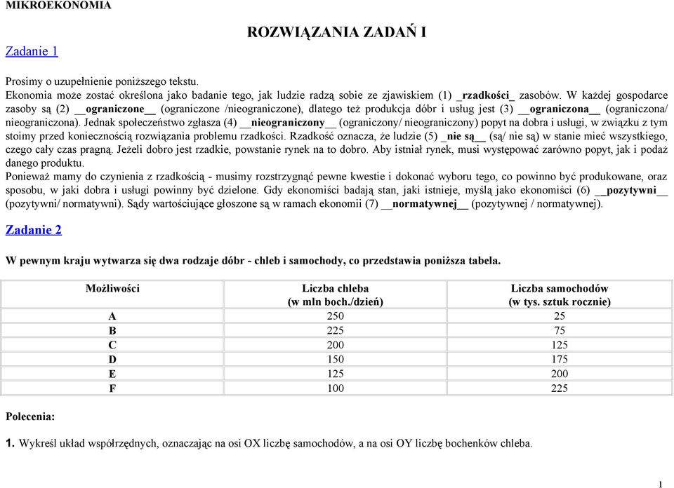 Jednak społeczeństwo zgłasza (4) nieograniczony (ograniczony/ nieograniczony) popyt na dobra i usługi, w związku z tym stoimy przed koniecznością rozwiązania problemu rzadkości.