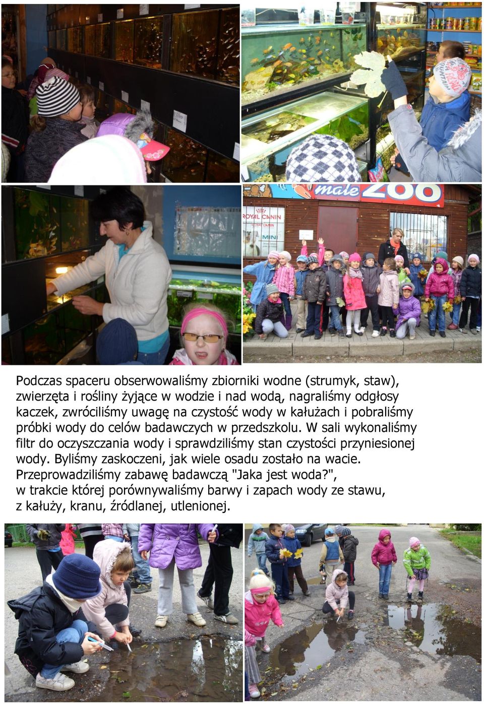 W sali wykonaliśmy filtr do oczyszczania wody i sprawdziliśmy stan czystości przyniesionej wody.