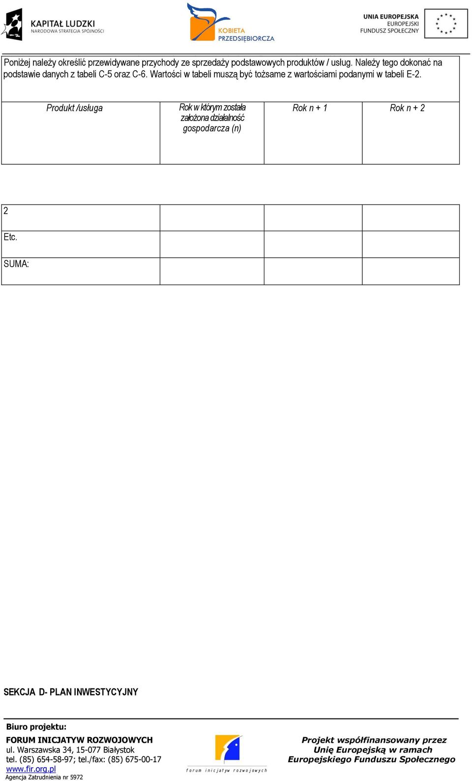 Wartości w tabeli muszą być tożsame z wartościami podanymi w tabeli E-2.