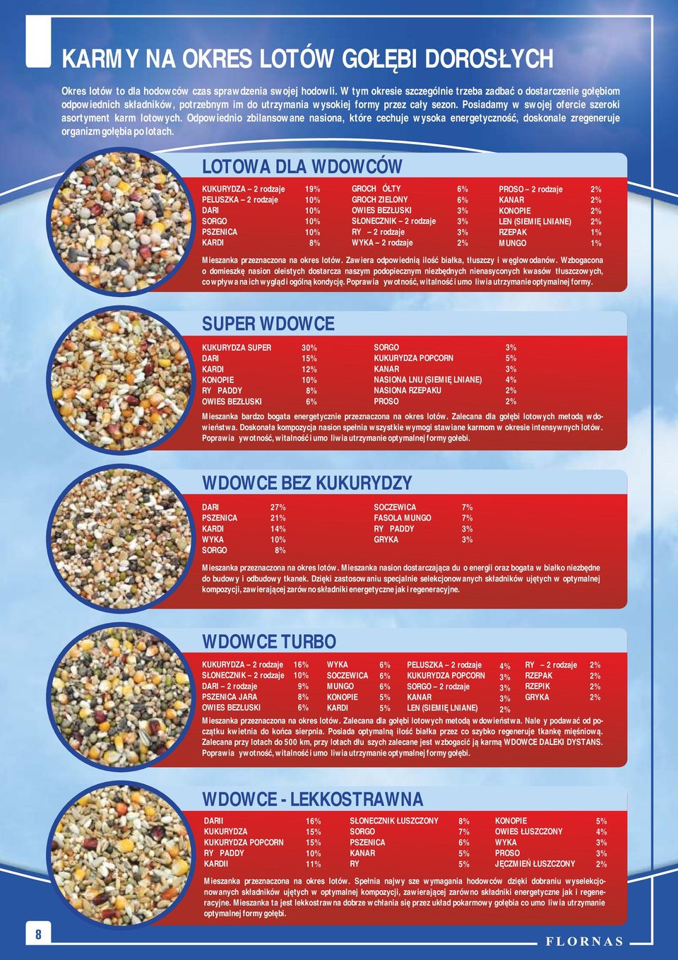 Posiadamy w swojej ofercie szeroki asortyment karm lotowych. Odpowiednio zbilansowane nasiona, które cechuje wysoka energetyczność, doskonale zregeneruje organizm gołębia po lotach.