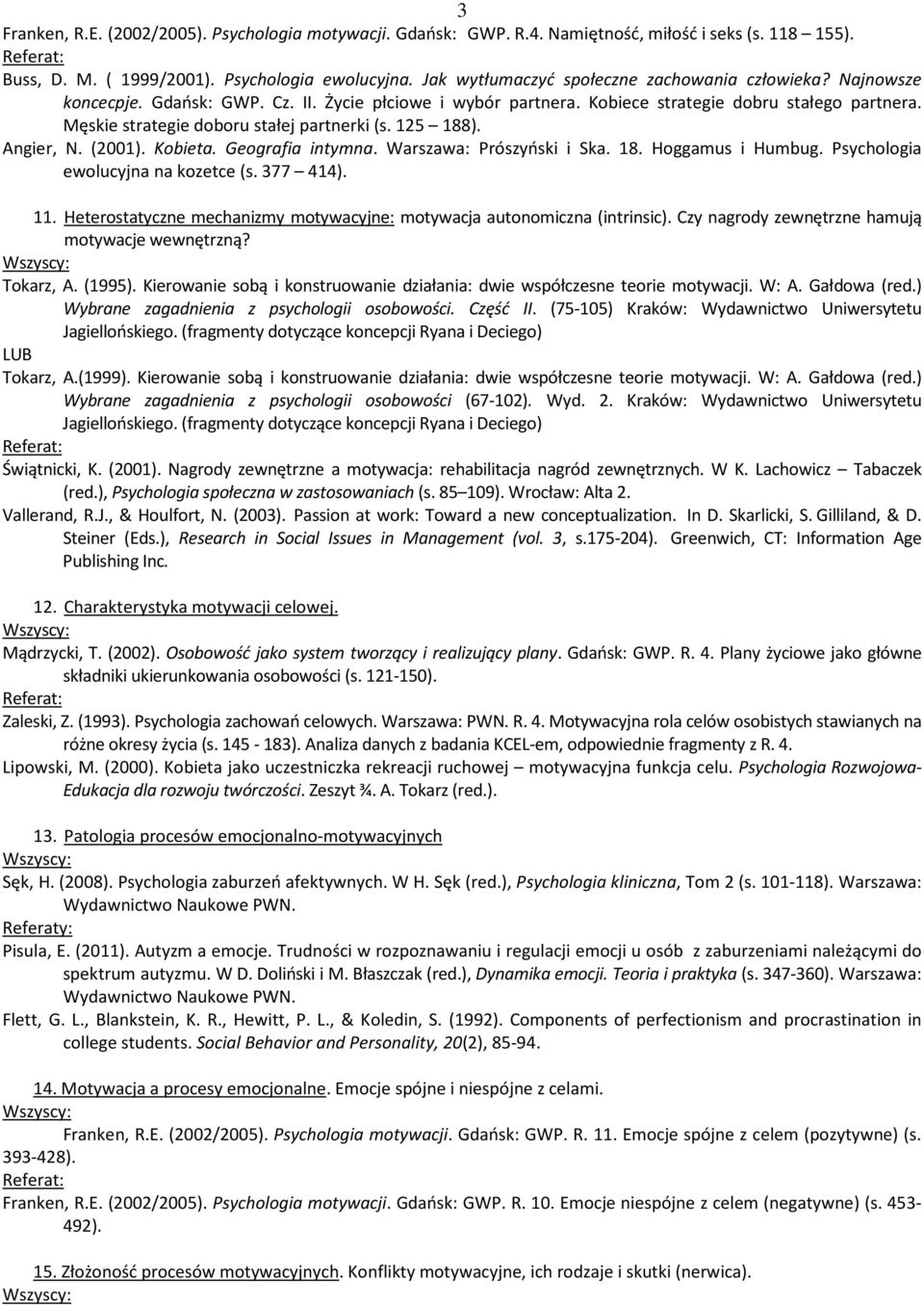 Męskie strategie doboru stałej partnerki (s. 125 188). Angier, N. (2001). Kobieta. Geografia intymna. Warszawa: Prószyński i Ska. 18. Hoggamus i Humbug. Psychologia ewolucyjna na kozetce (s. 377 414).