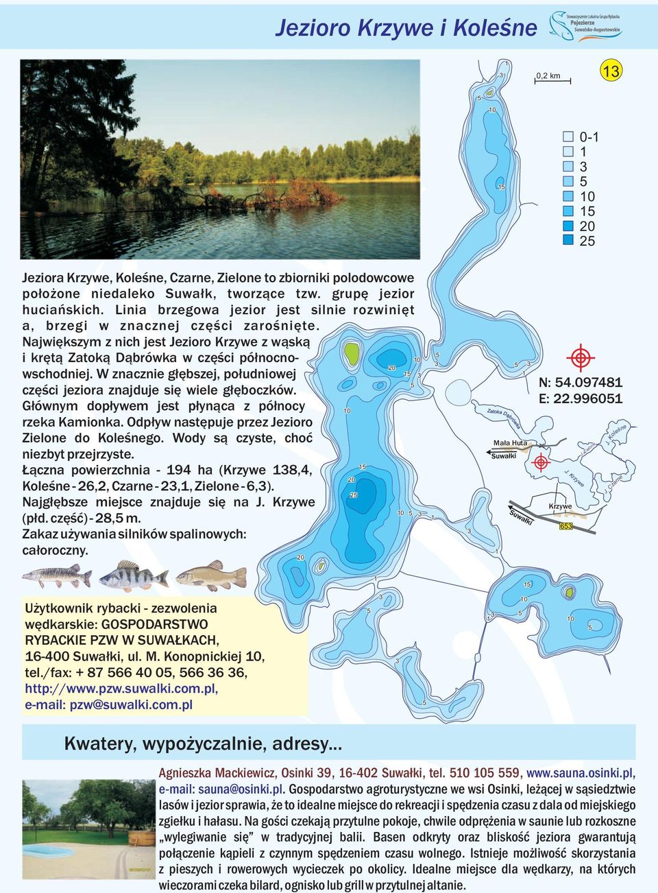 W znacznie głębszej, południowej części jeziora znajduje się wiele głęboczków. Głównym dopływem jest płynąca z północy rzeka Kamionka. Odpływ następuje przez Jezioro Zielone do Koleśnego.