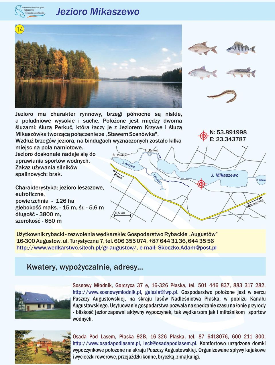 Wzdłuż brzegów jeziora, na bindugach wyznaczonych zostało kilka miejsc na pola namiotowe. Śl. Perkuć Jezioro doskonale nadaje się do uprawiania sportów wodnych.
