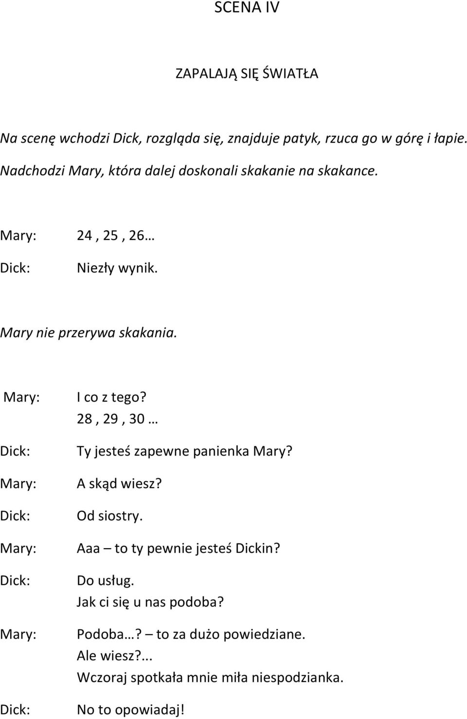 I co z tego? 28, 29, 30 Ty jesteś zapewne panienka Mary? A skąd wiesz? Od siostry. Aaa to ty pewnie jesteś Dickin?