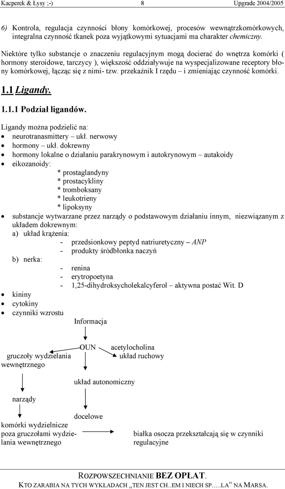 z nimi- tzw. przekaźnik I rzędu i zmieniając czynność komórki. 1.1 Ligandy. 1.1.1 Podział ligandów. Ligandy można podzielić na: neurotranasmittery ukł. nerwowy hormony ukł.