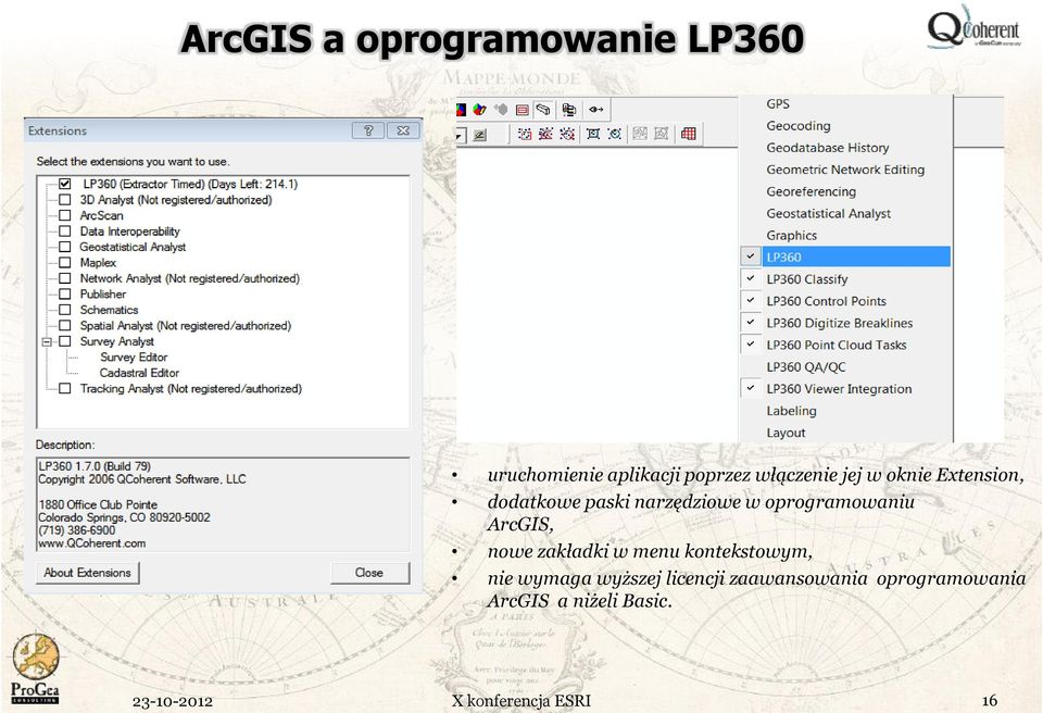 oprogramowaniu ArcGIS, nowe zakładki w menu kontekstowym, nie