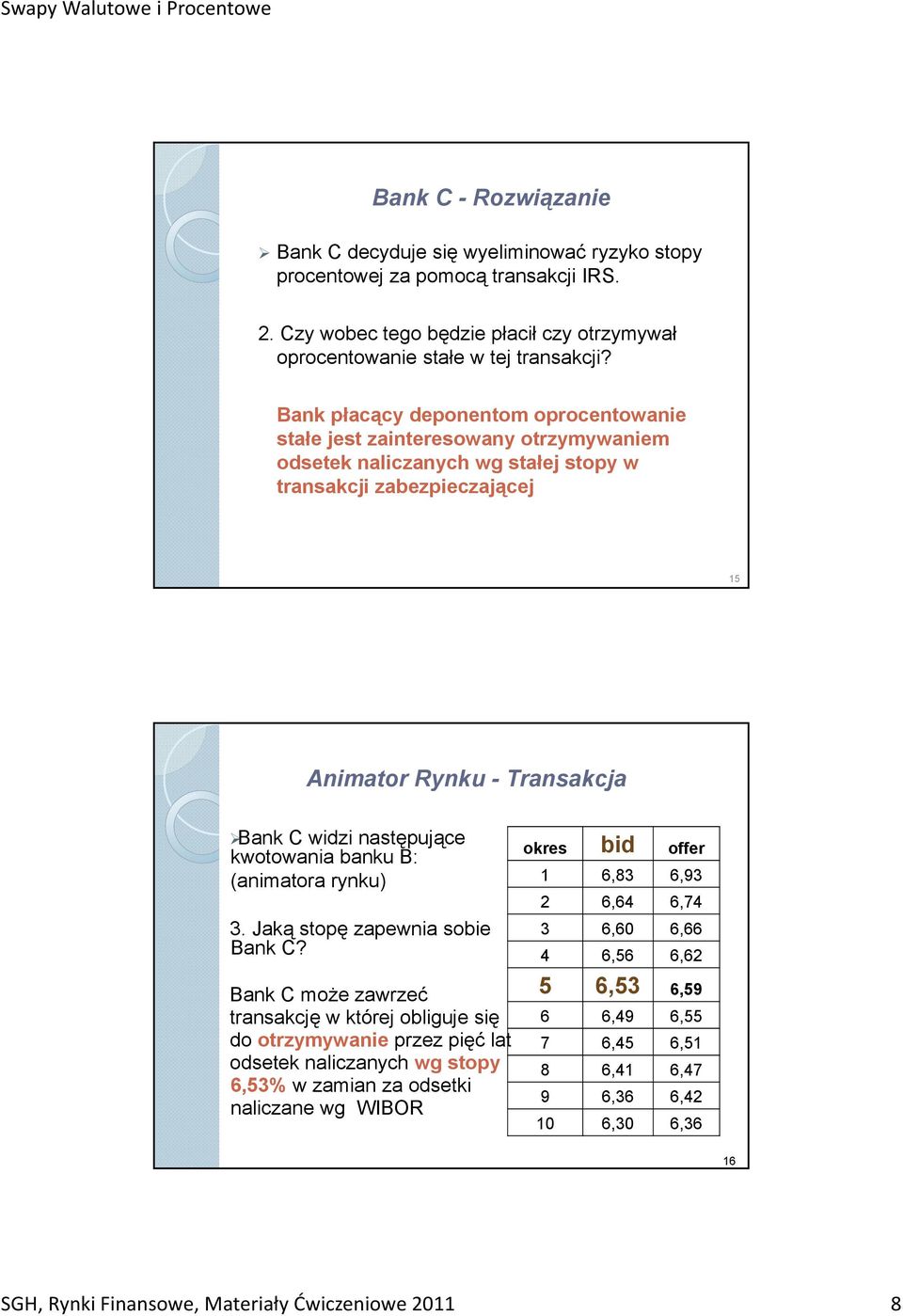 następujące kwotowania banku B: (animatora rynku) 3. Jaką stopę zapewnia sobie Bank C?