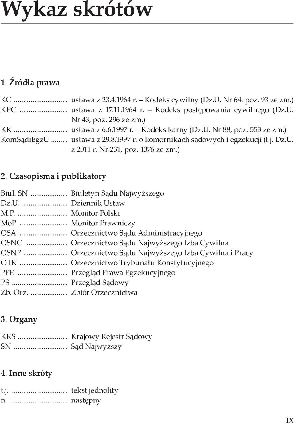 Czasopisma i publikatory Biul. SN... Biuletyn Sądu Najwyższego Dz.U.... Dziennik Ustaw M.P.... Monitor Polski MoP... Monitor Prawniczy OSA... Orzecznictwo Sądu Administracyjnego OSNC.