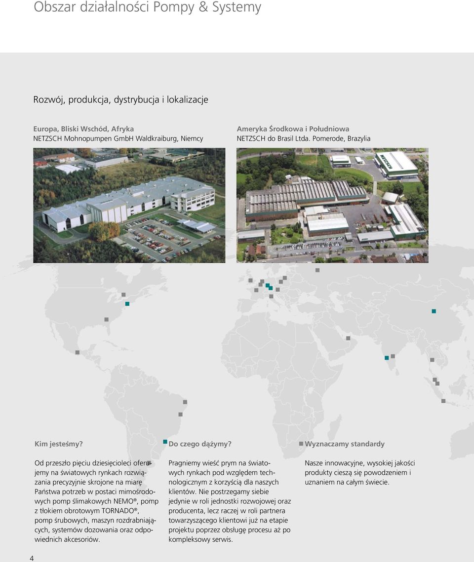 Od przeszło pięciu dziesięcioleci oferujemy na światowych rynkach rozwiązania precyzyjnie skrojone na miarę Państwa potrzeb w postaci mimośrodowych pomp ślimakowych NEMO, pomp z tłokiem obrotowym