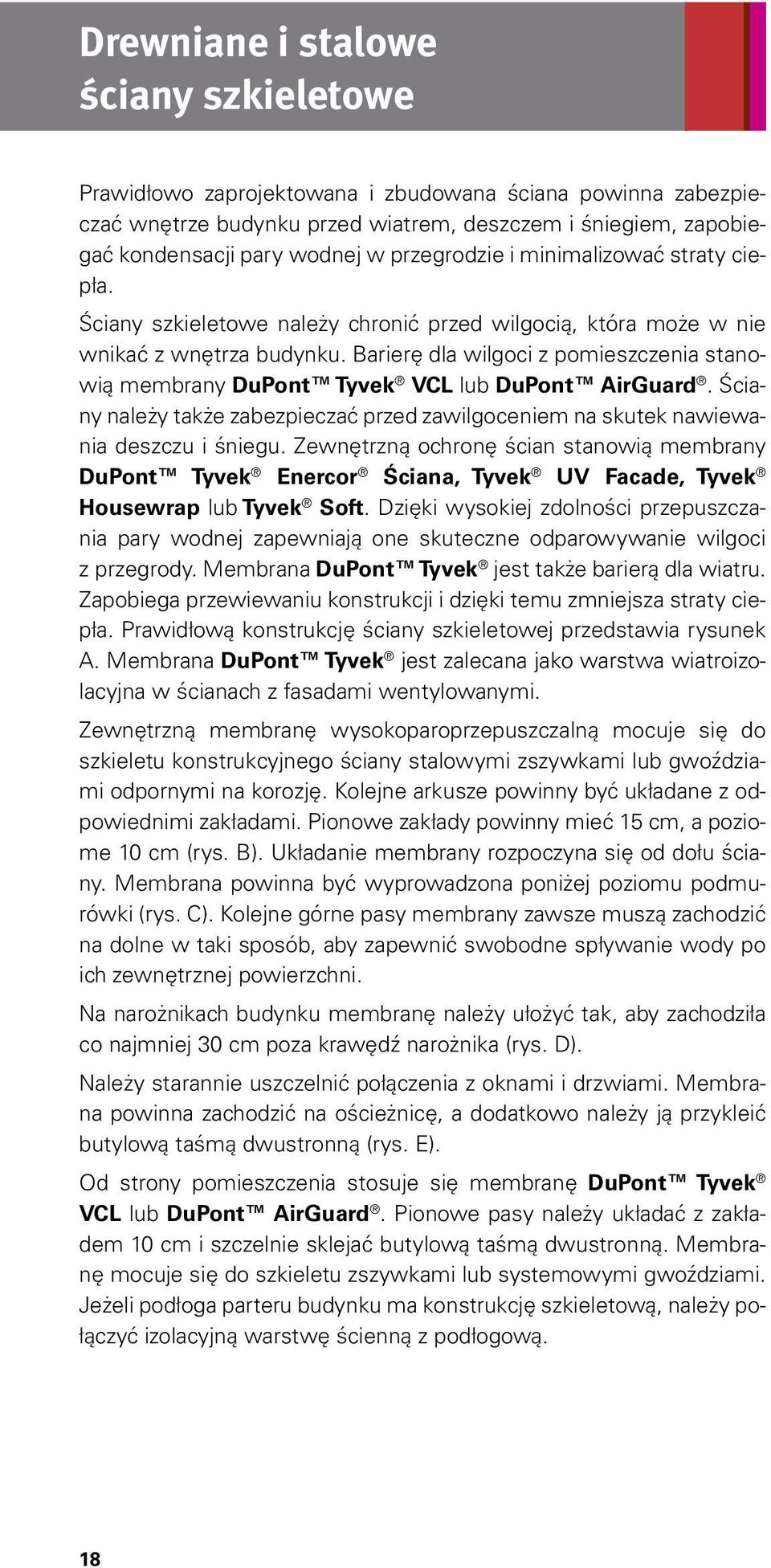 Barierę dla wilgoci z pomieszczenia stanowią membrany DuPont Tyvek VCL lub DuPont AirGuard. Ściany należy także zabezpieczać przed zawilgoceniem na skutek nawiewania deszczu i śniegu.