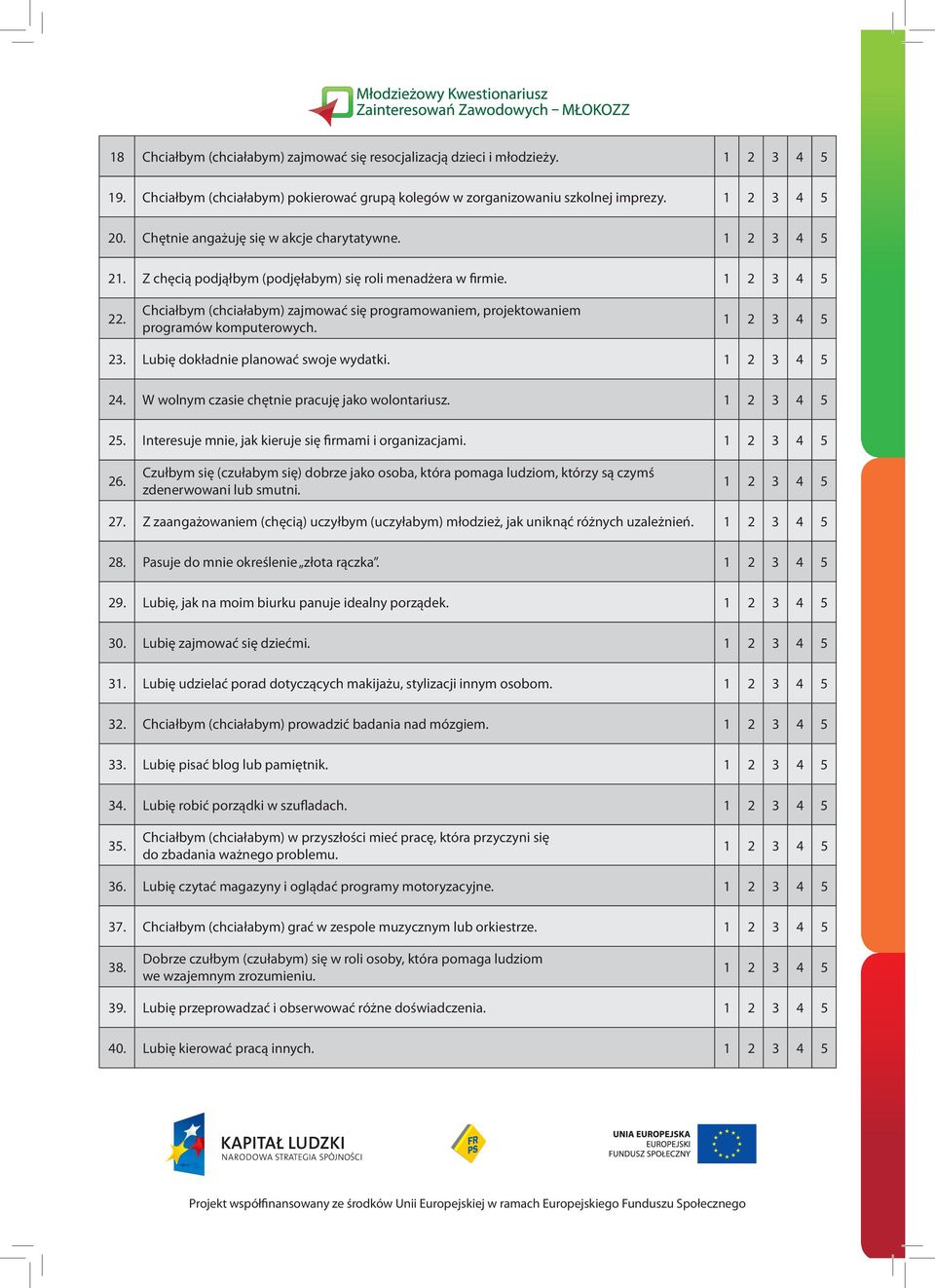 Chciałbym (chciałabym) zajmować się programowaniem, projektowaniem programów komputerowych. 23. Lubię dokładnie planować swoje wydatki. 24. W wolnym czasie chętnie pracuję jako wolontariusz. 25.