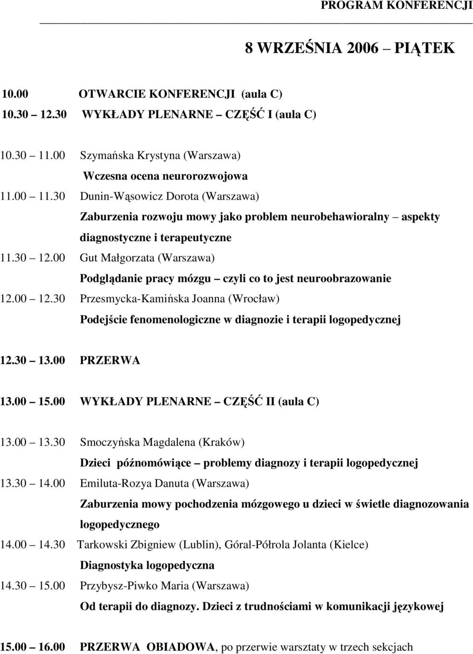 00 Gut Małgorzata (Warszawa) Podglądanie pracy mózgu czyli co to jest neuroobrazowanie 12.00 12.